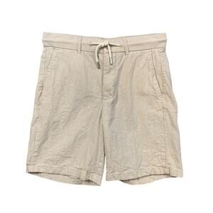 Porter & Ash Shorts Mens S Small Khaki Linen Cotton Blend Pinstripe Drawstring